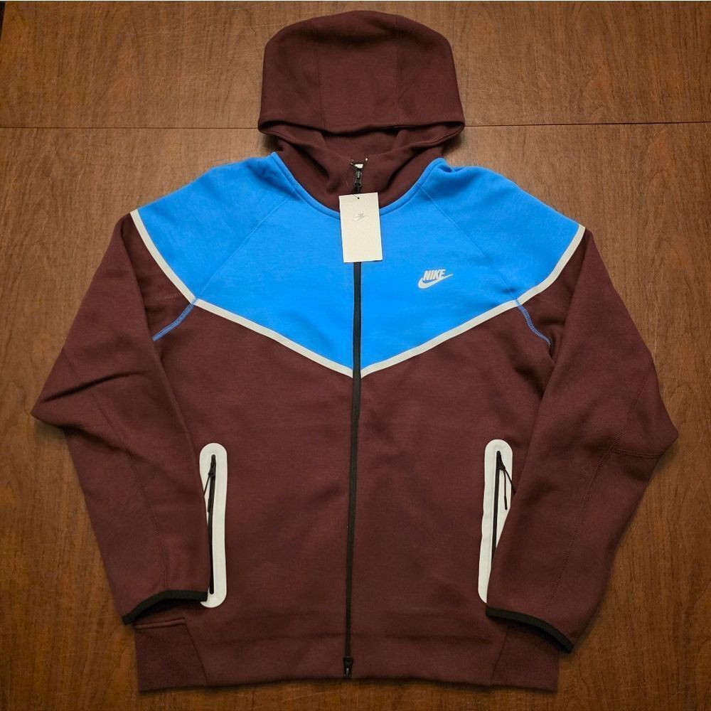 Nike Tech Fleece Windrunner Hoodie Burgundy Crush Photo Blue HQ3746-652 Men's L